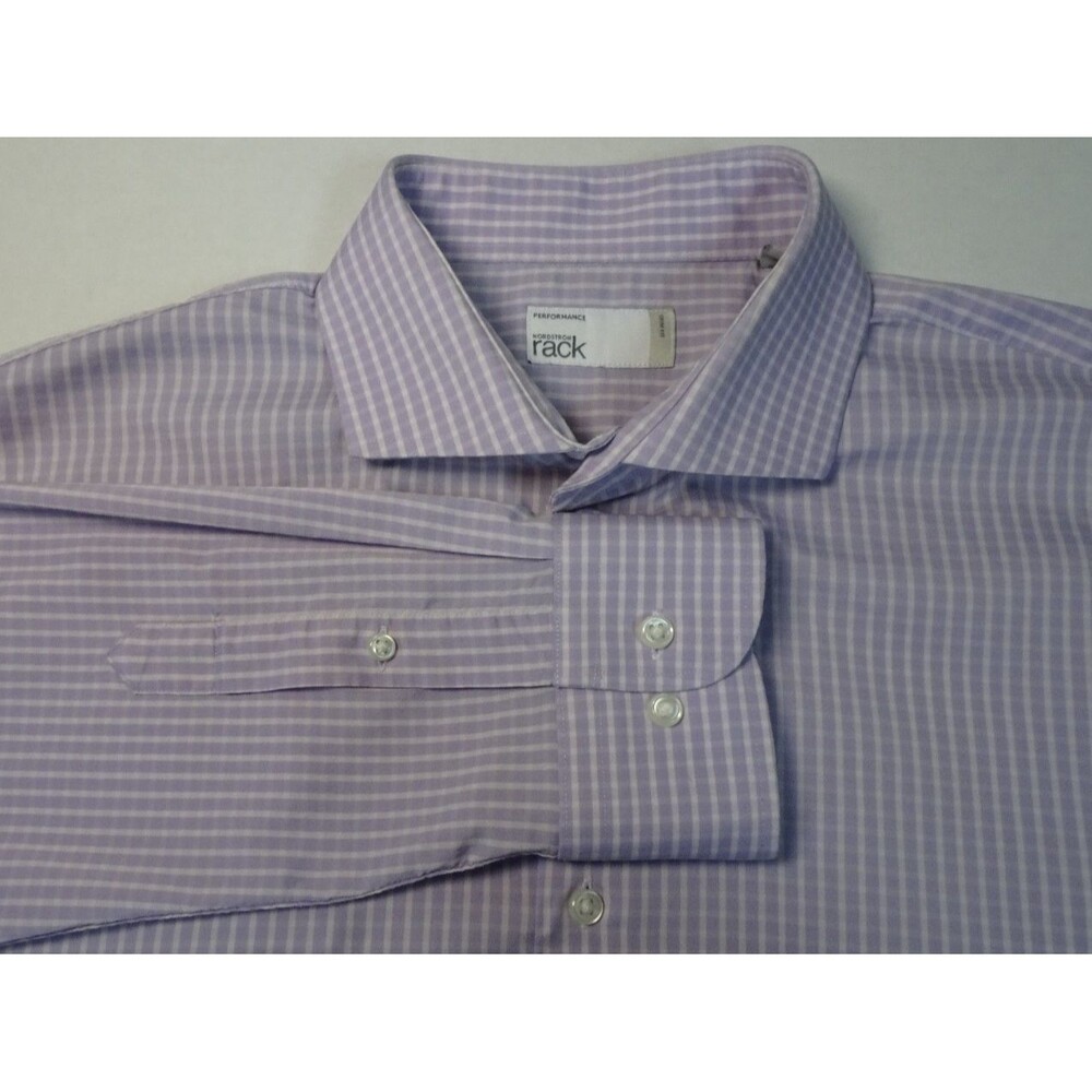 Nordstrom Rack Dress Shirt 16.5 x32/33 Trim Fit Purple & White Checkered